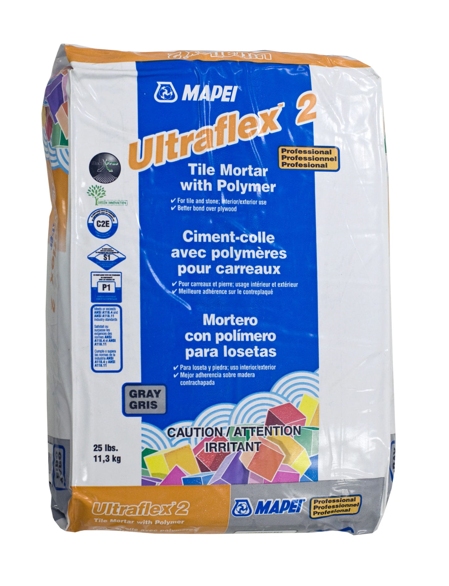 Mapei - Ultraflex 2 Professional Tile Mortar with Polymer, Gray - 25 lb