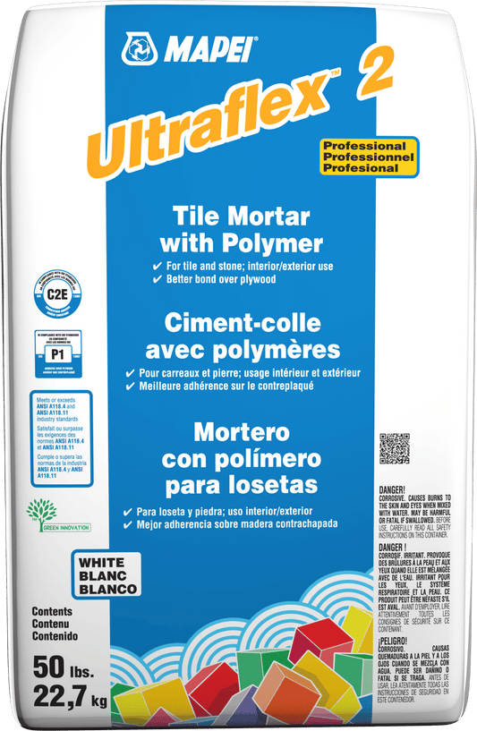 Mapei - Ultraflex 2 Professional Tile Mortar with Polymer, White - 50 lb