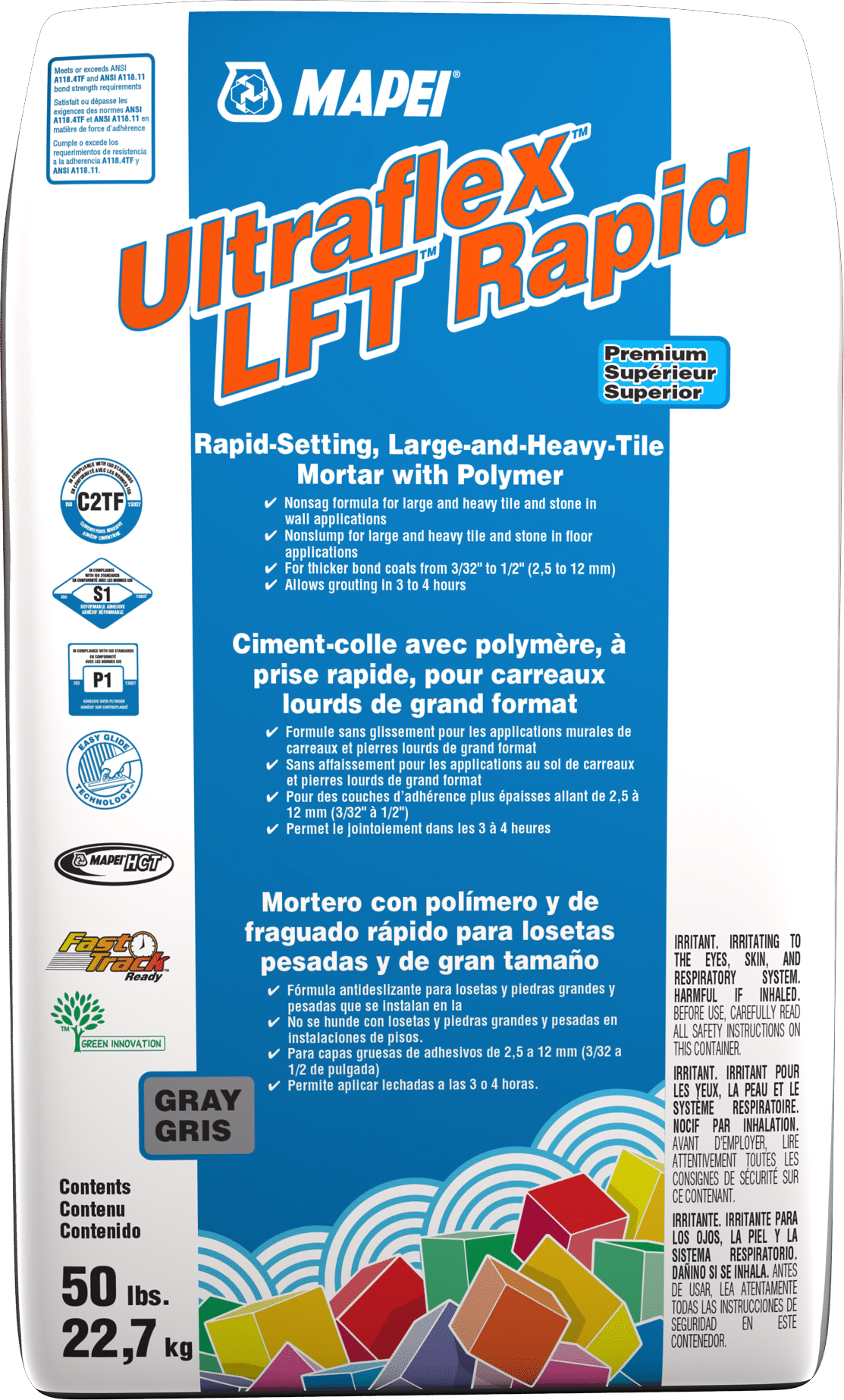 Mapei - Ultraflex LFT Rapid Fast-Setting Large & Heavy Tile Mortar, Gray - 50 lb