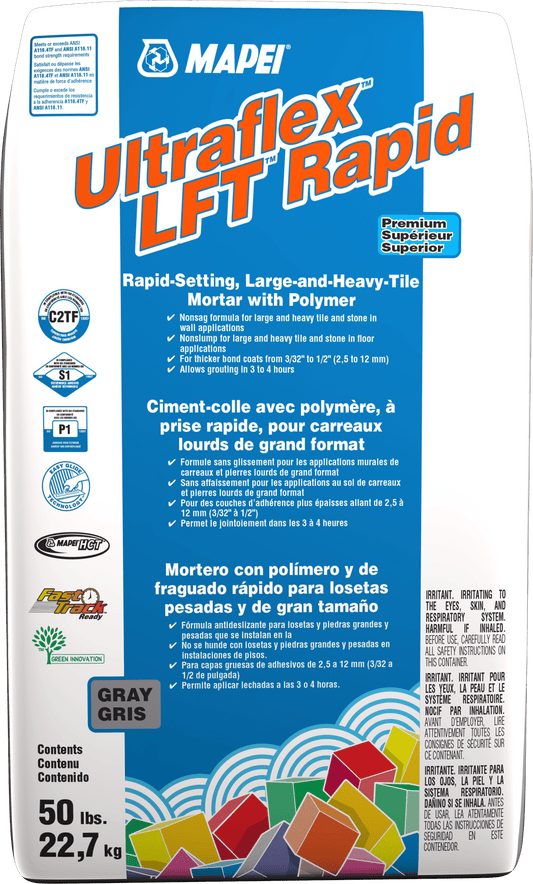 Mapei - Ultraflex LFT Rapid Fast-Setting Large & Heavy Tile Mortar, Gray - 50 lb