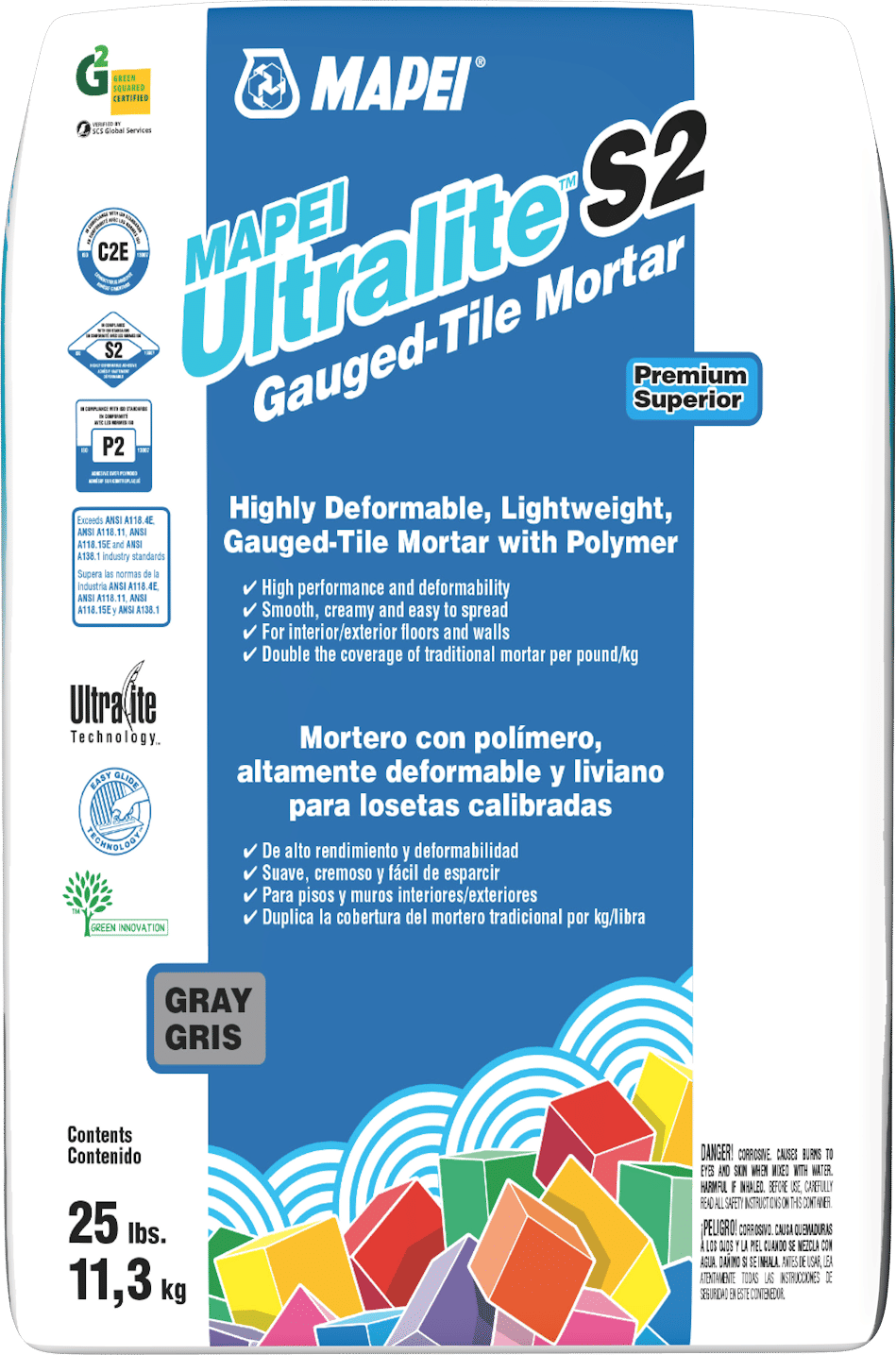 Mapei - Ultralite S2 Highly Deformable Lightweight Mortar with Polymer, Gray - 25 lb