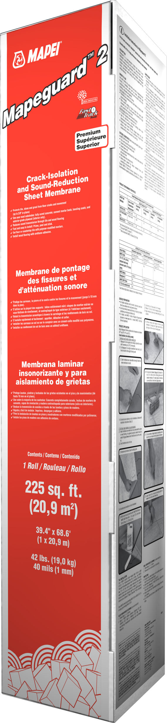 Mapei - Mapeguard 2 Crack Isolation, Waterproofing and Sound Reduction Membrane 39-3/8" x 68-5/8' - 1 mm (225 sqft)