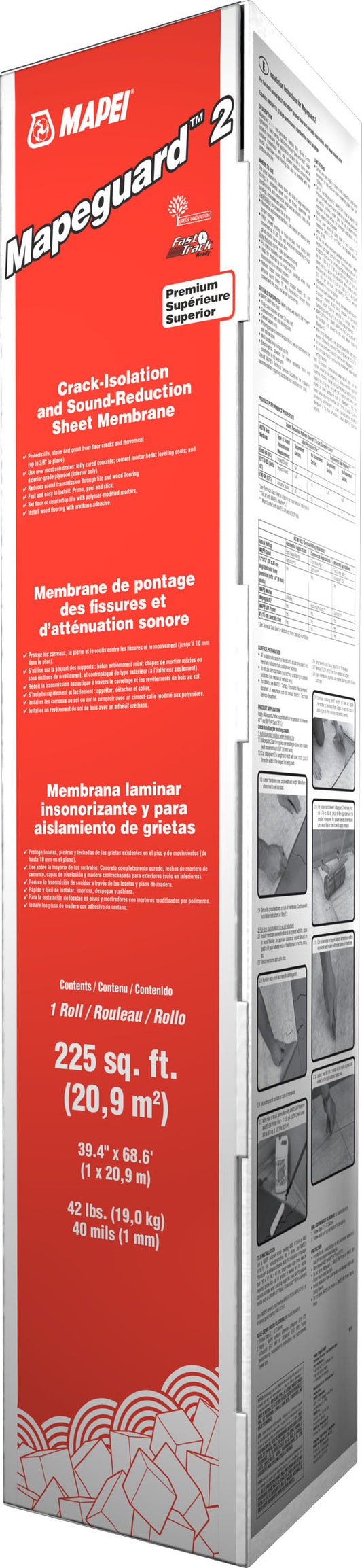 Mapei - Mapeguard 2 Crack Isolation, Waterproofing and Sound Reduction Membrane 39-3/8" x 68-5/8' - 1 mm (225 sqft)