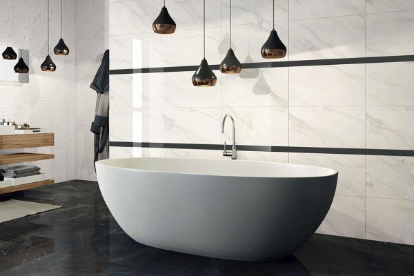 Carrara Mare White Glossy Urban Zebra Floor Mart Canada