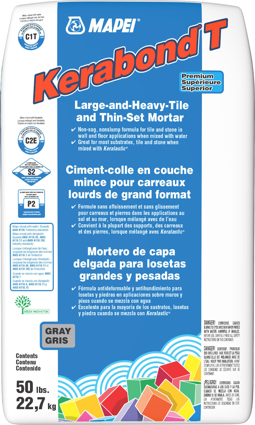 Mapei - Kerabond T Premium Large & Heavy Tile Thin-Set Mortar, Gray - 50 lb