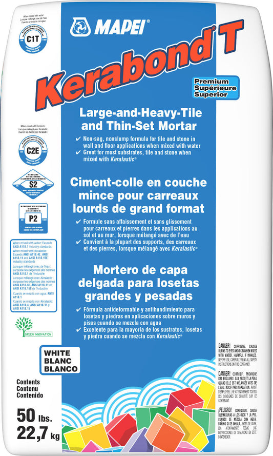 Mapei - Kerabond T Premium Large & Heavy Tile Thin-Set Mortar, White - 50 lb