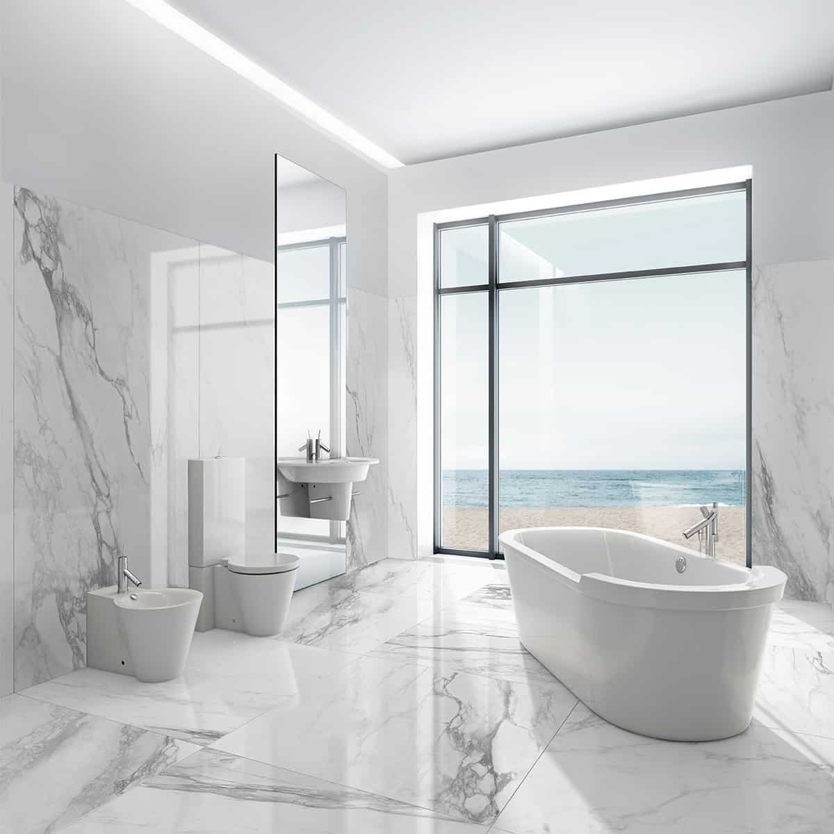 EK Bernini White Bookmatch Sarana Tile Floor Mart Canada
