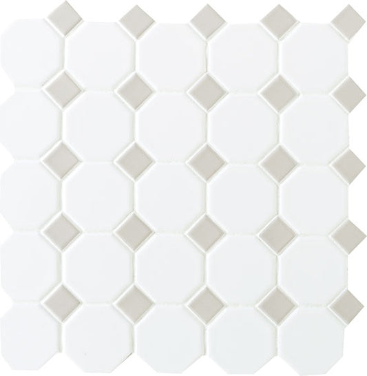 Octagon & Dot Matte White Octagon Gray Dot Daltile Floor Mart Canada