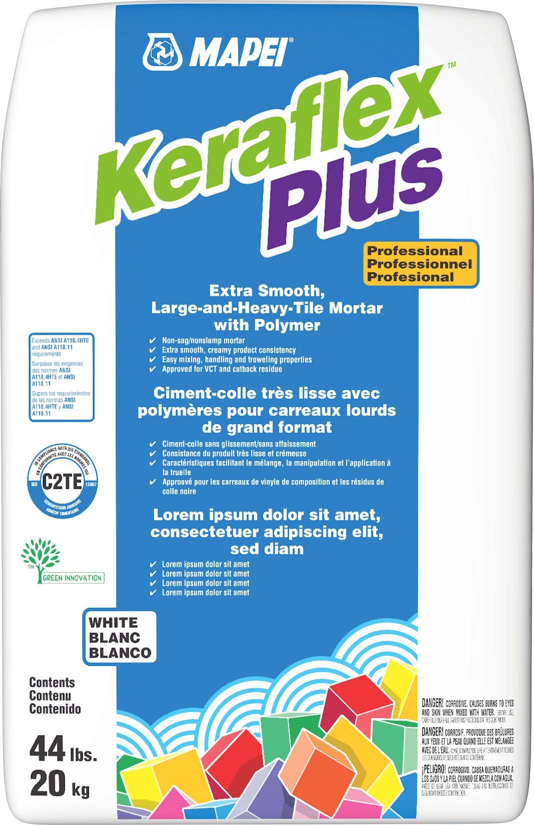 Mapei - Keraflex Plus Extra Smooth Large & Heavy Tile Mortar, White - 44 lb