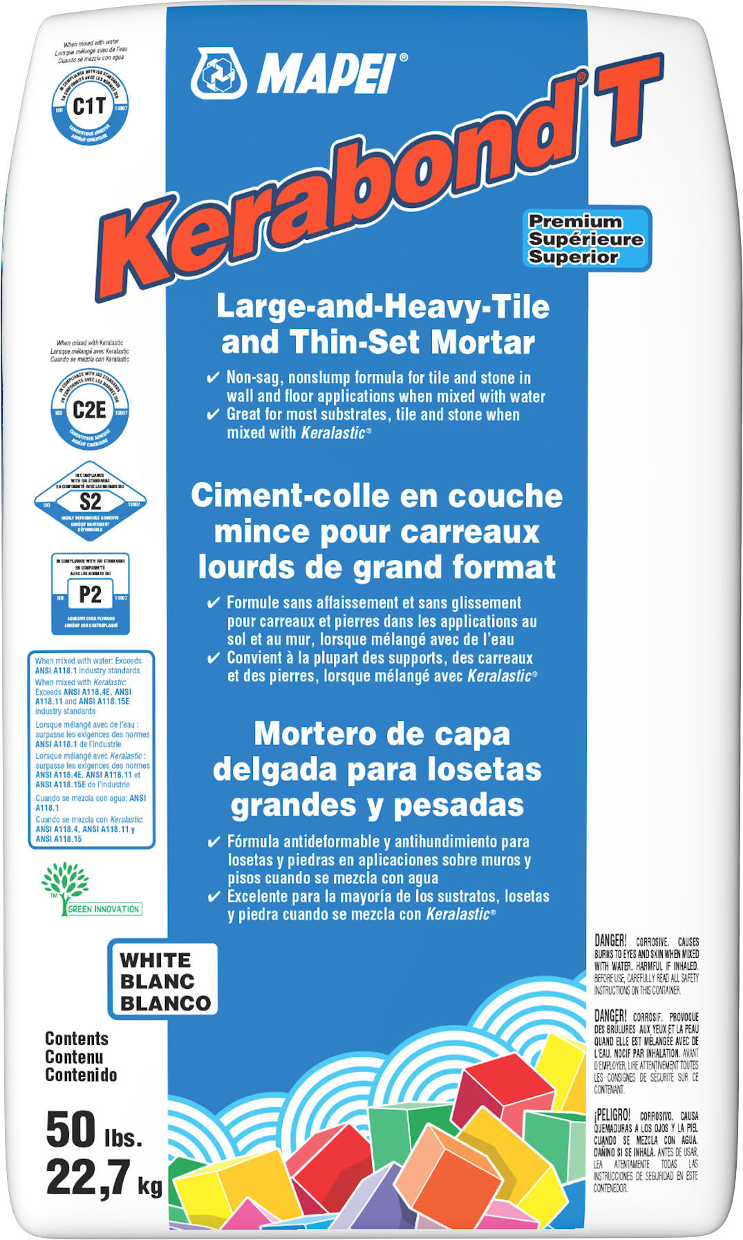 Mapei - Kerabond T Premium Large & Heavy Tile Thin-Set Mortar, White - 50 lb